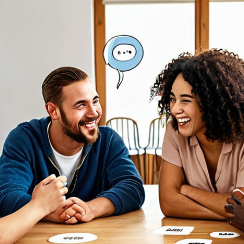 **

A diverse group of people, representing different ethnicities, genders, and abilities, are gathered around a table. They are smiling and engaged in a lively discussion. Above them, in a thought bubble, are examples of inclusive language replacing outdated or offensive terms. The scene is bright and welcoming, suggesting a positive and respectful environment. Focus on natural poses and expressions.

**