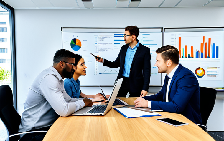 블로그 용어집 - **Image Prompt:** A diverse group of people collaborating on SEO strategies in a modern office setti...