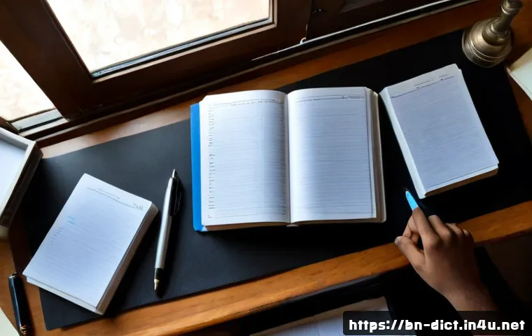 전문 사전 작성법 - Photorealistic overhead view of a Bengali professional lexicographer organizing handwritten vocabula...